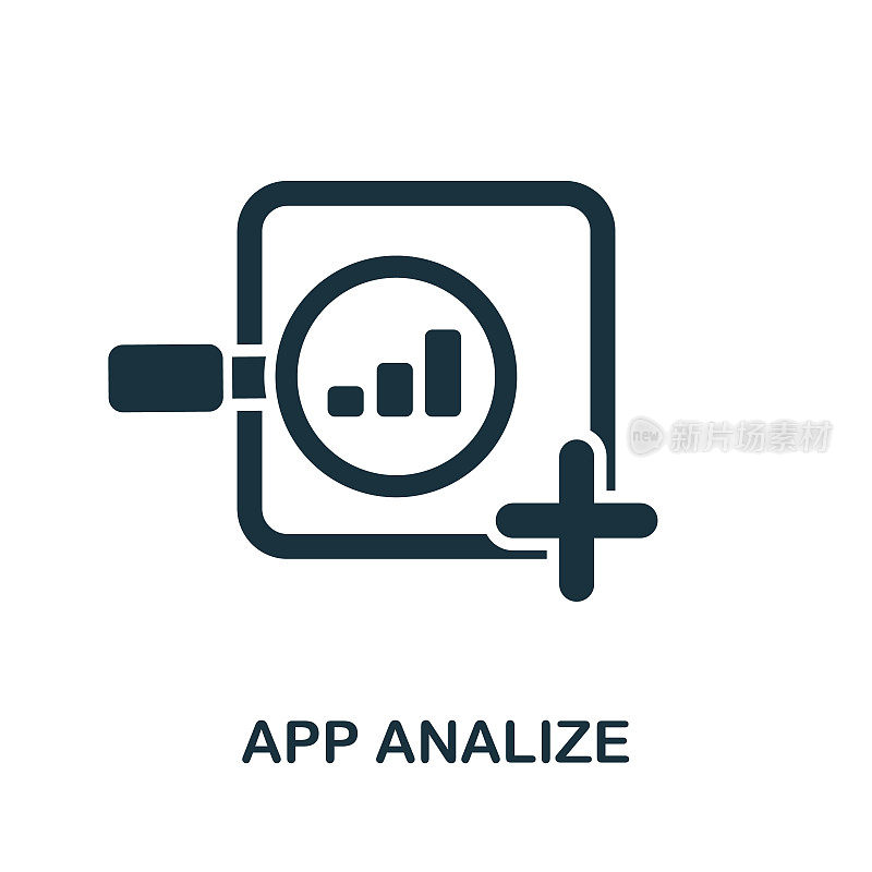 手机应用开发集合中的App analysis图标。简单的线应用程序分析图标模板，网页设计和信息图